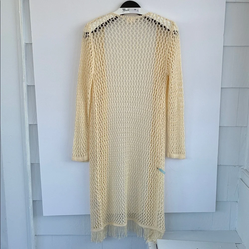 POL Women’s Cream Crochet Knitwear Boho Bohemian Open Front Cardigan Size Small